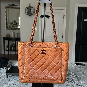 CHANEL QUILTED LAMBSKIN CARAMEL TORTOISE SHELL SHOULDER BAG VINTAGE